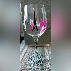 Paris Eiffel Tower Wine Glass with Pink Accents